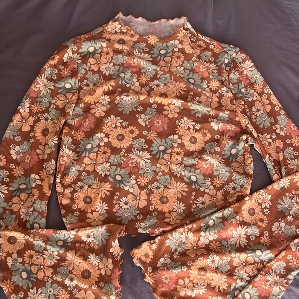 Floral Brown Long Sleeve Top